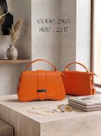 Curved Flap Top Handle Bag – 2965 (Orange)
