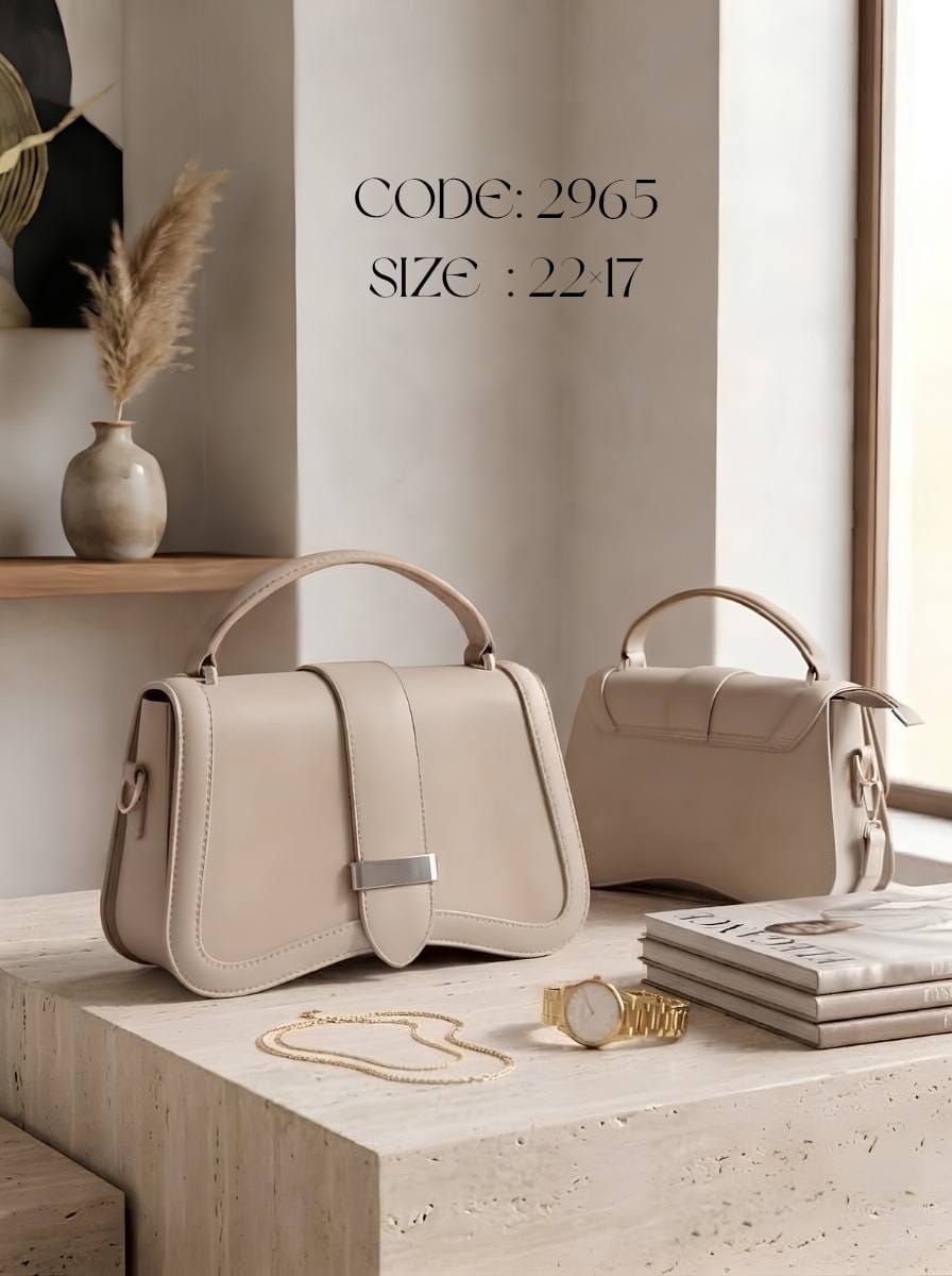 Curved Flap Top Handle Bag – 2965 (Beige)