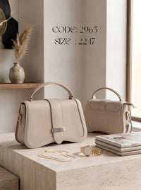 Curved Flap Top Handle Bag – 2965 (Beige)