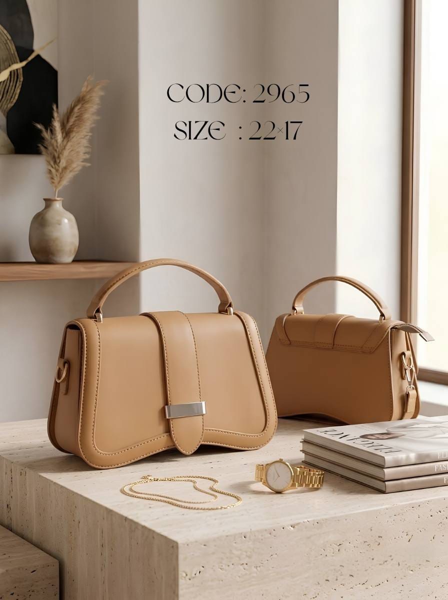 Curved Flap Top Handle Bag – 2965 (Tan)