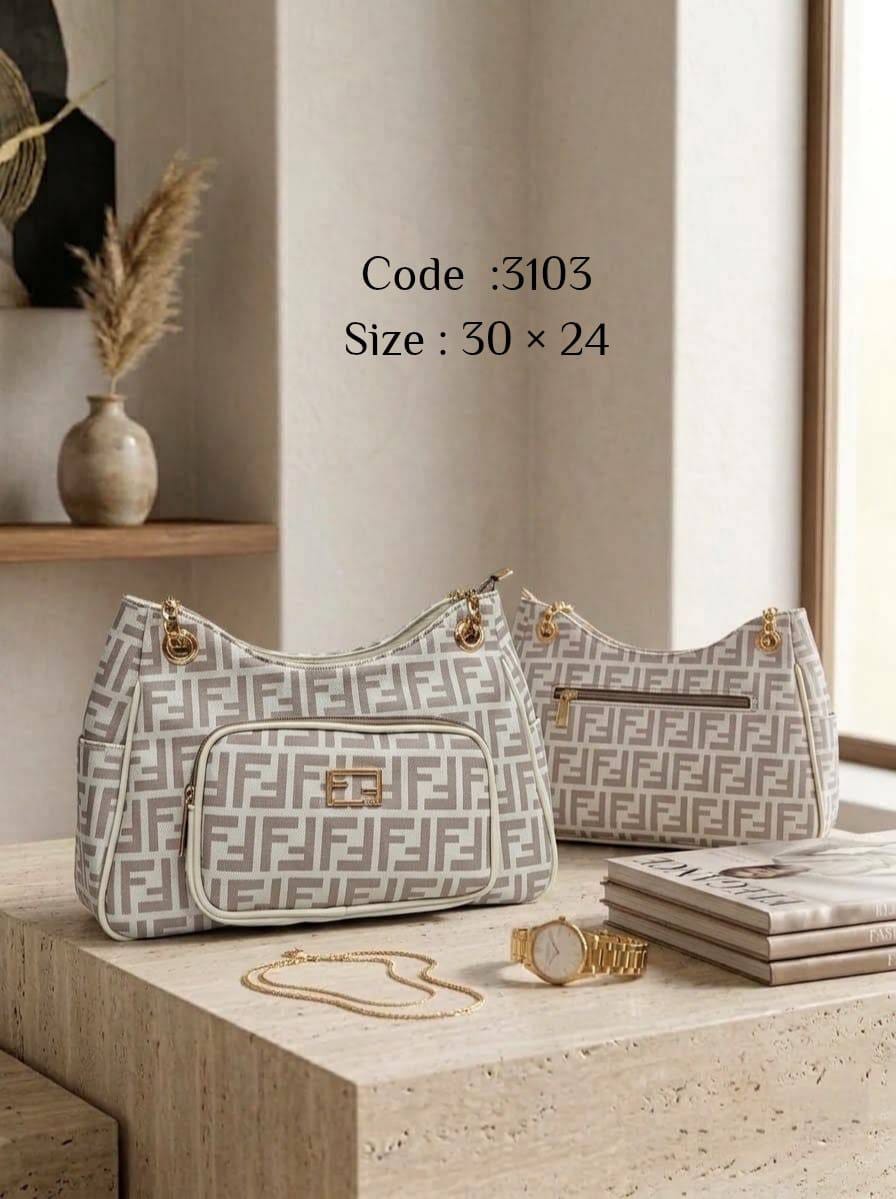 Patterned Shoulder Bag – 3103 (Beige Geometric)