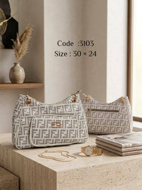 Patterned Shoulder Bag – 3103 (Beige Geometric)