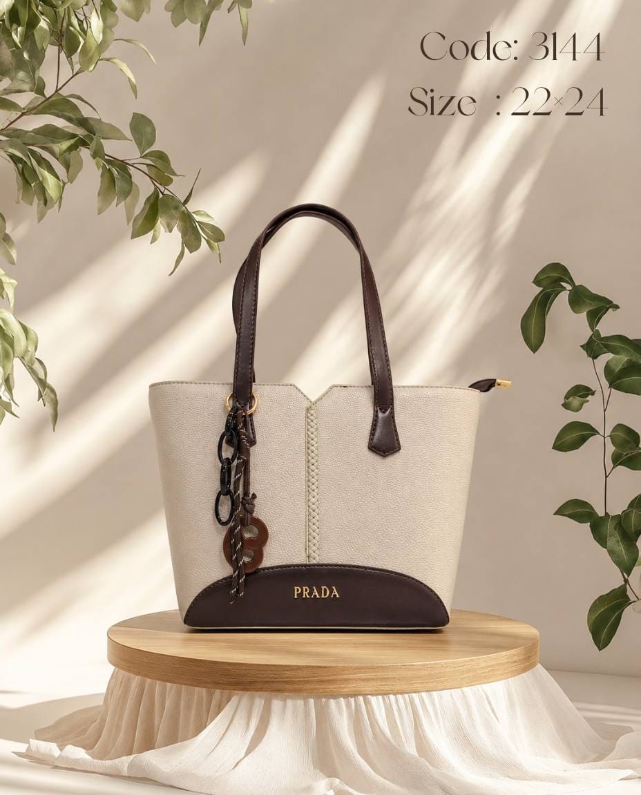 Structured Tote Bag – 3144 (Cream / Brown)