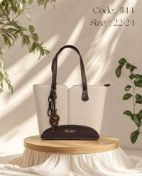 Structured Tote Bag – 3144 (Cream / Brown)
