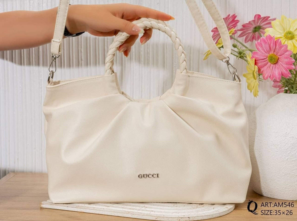 Braided Handle Gathered Bag – AM546 (Cream)