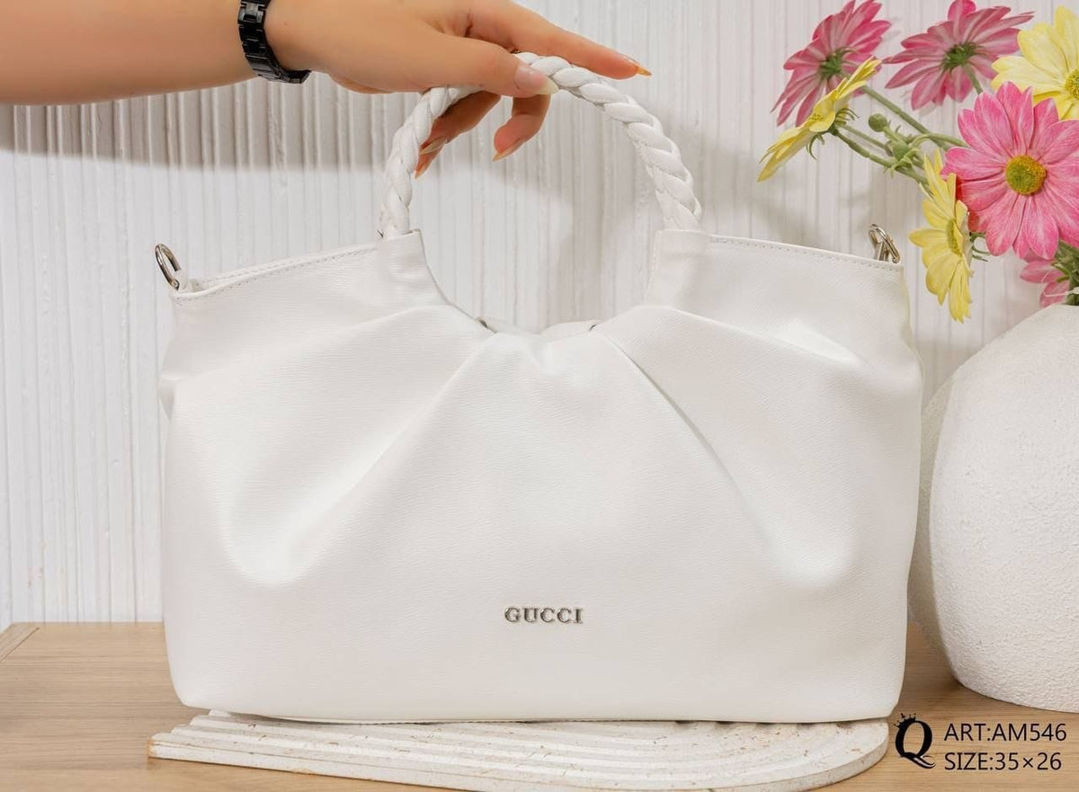 Braided Handle Gathered Bag – AM546 (White)