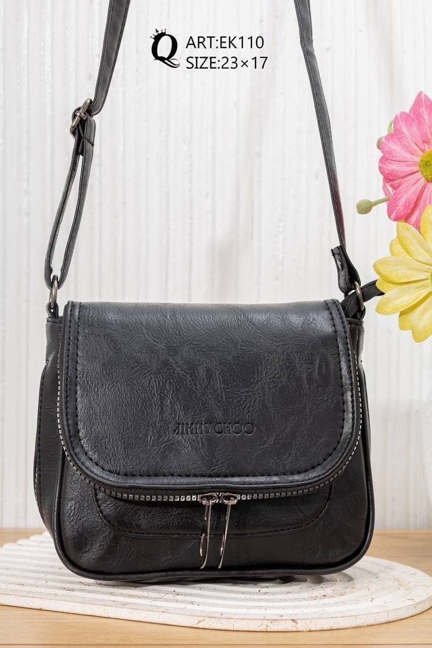 Textured Flap Crossbody Bag – EK110 (Black)
