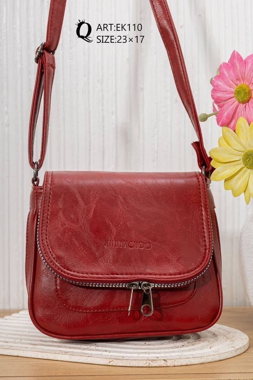 Textured Flap Crossbody Bag – EK110 (Red)