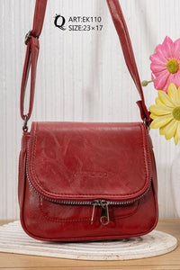 Textured Flap Crossbody Bag – EK110 (Red)
