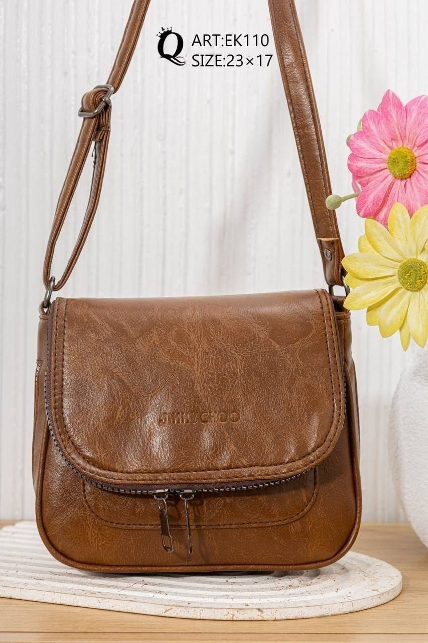 Textured Flap Crossbody Bag – EK110 (Brown)