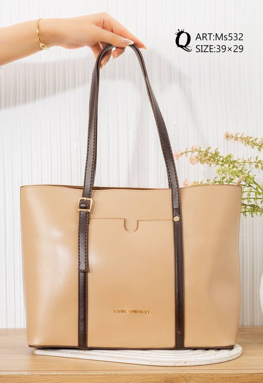 Contrast Strap Tote Bag – Ms532 (Tan)