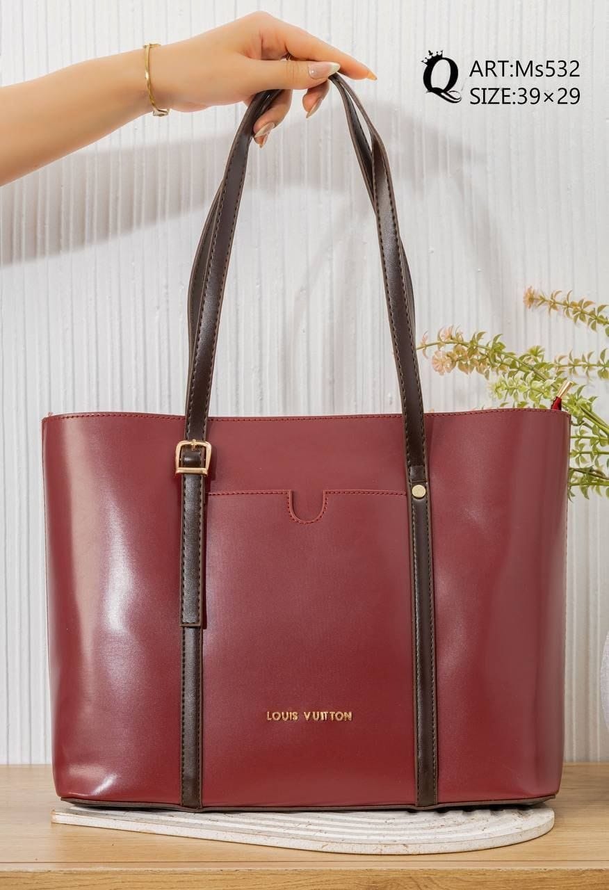 Contrast Strap Tote Bag – Ms532 (Burgundy)