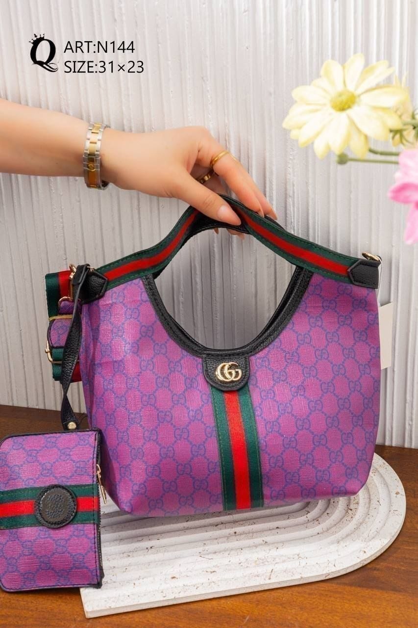 Striped Patterned Shoulder Bag – N144 (Purple / Black)