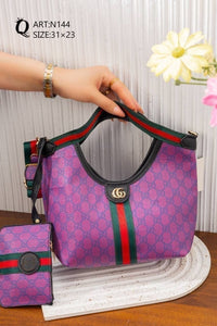 Striped Patterned Shoulder Bag – N144 (Purple / Black)