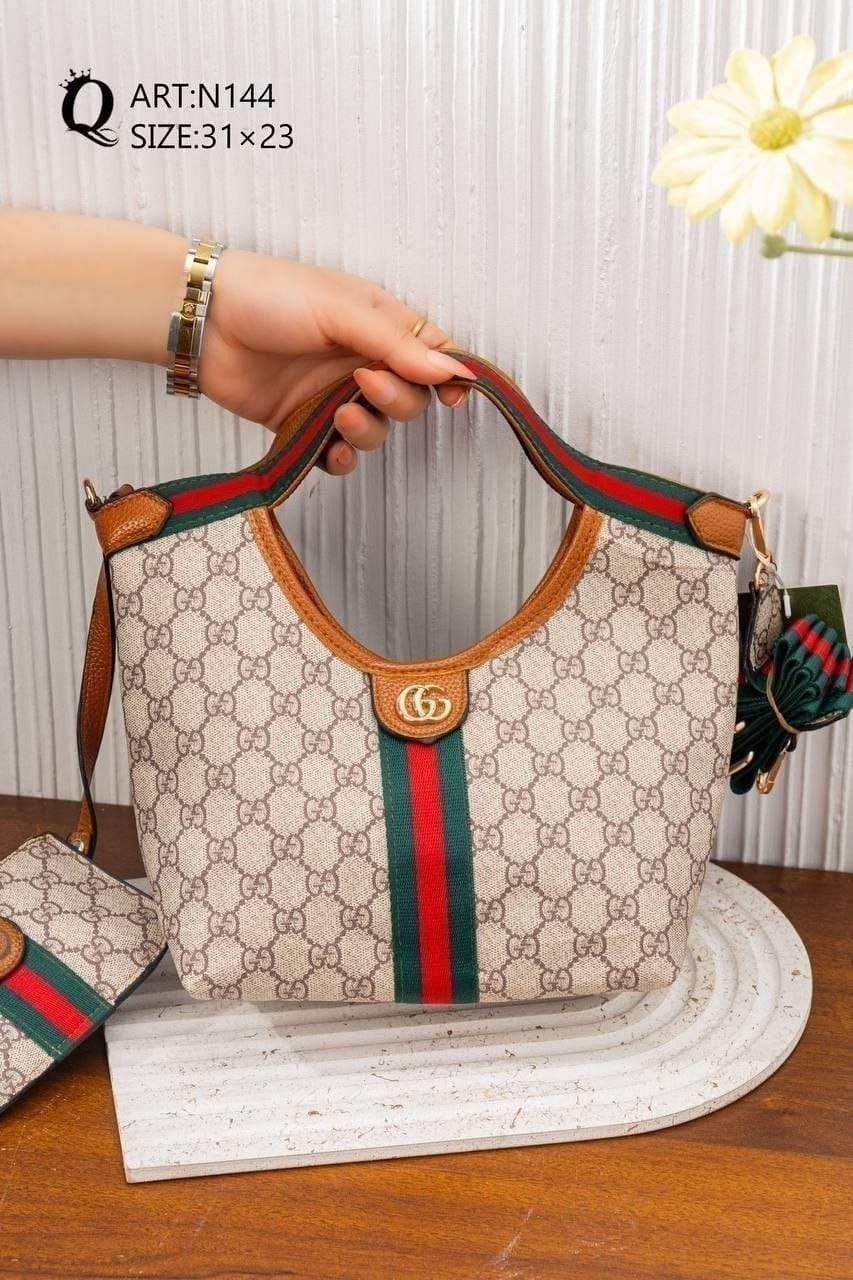 Striped Patterned Shoulder Bag – N144 (Pink / Tan)