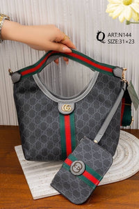 Striped Patterned Shoulder Bag – N144 (Black / Grey)