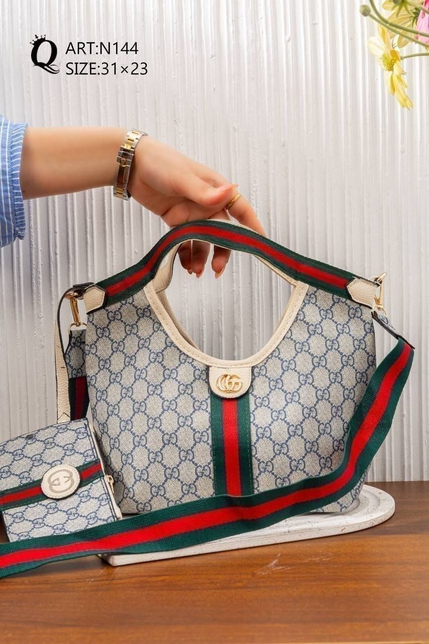 Striped Patterned Shoulder Bag – N144 (Blue / Cream)