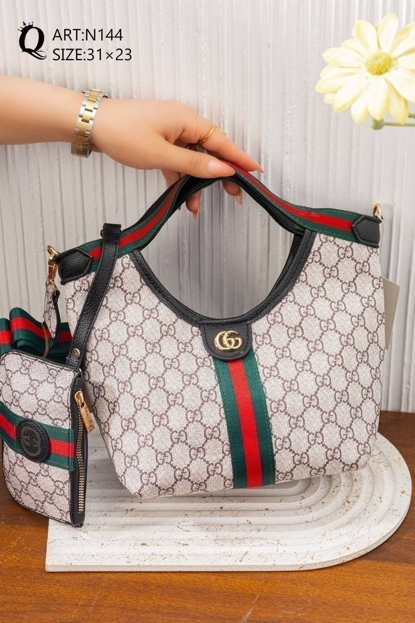Striped Patterned Shoulder Bag – N144 (Pink / Black)
