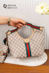 Striped Patterned Shoulder Bag – N144 (Beige / Cream)