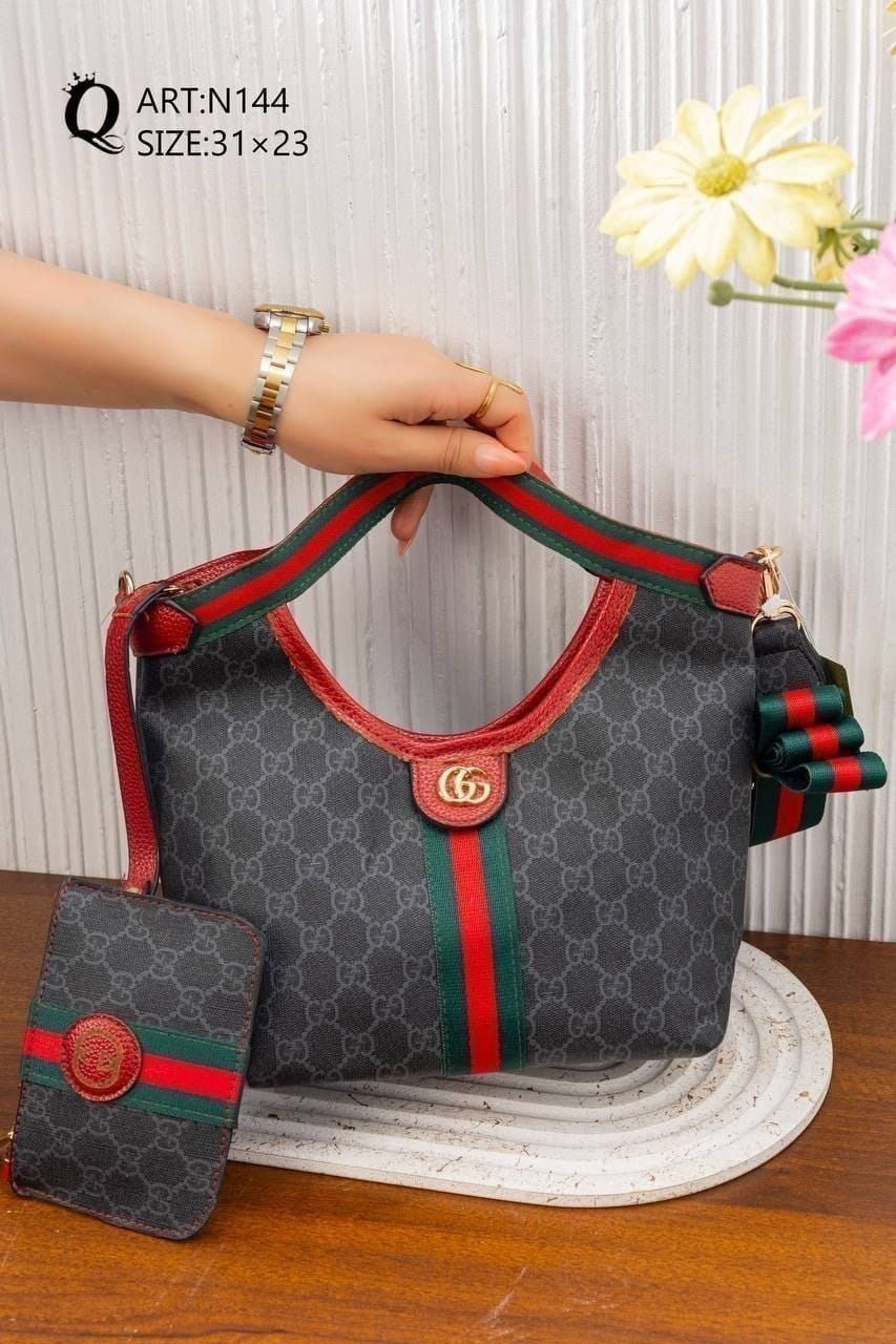Striped Patterned Shoulder Bag – N144 (Black / Red)