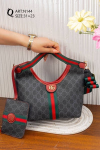 Striped Patterned Shoulder Bag – N144 (Black / Red)