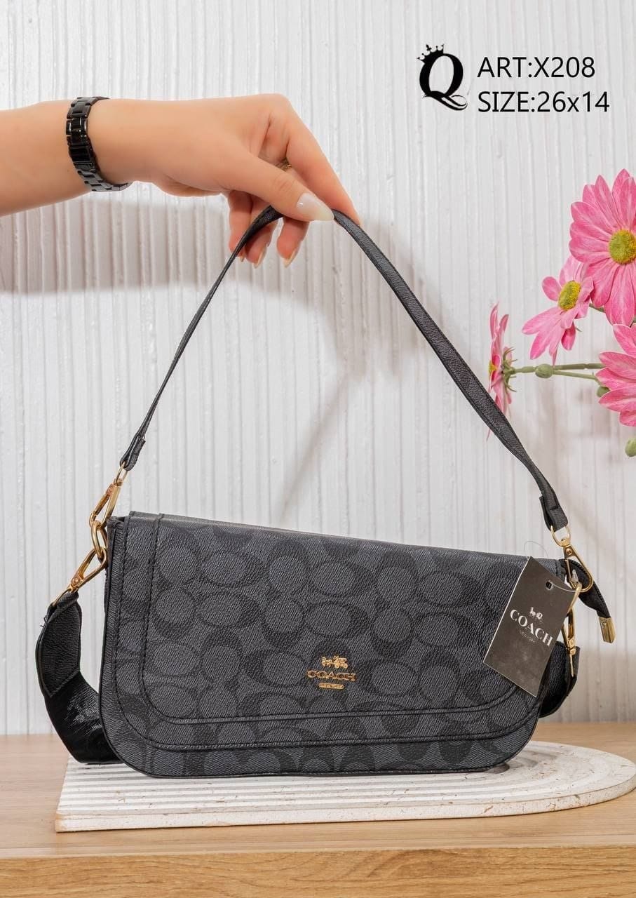 Patterned Flap Shoulder Bag – X208 (Black)