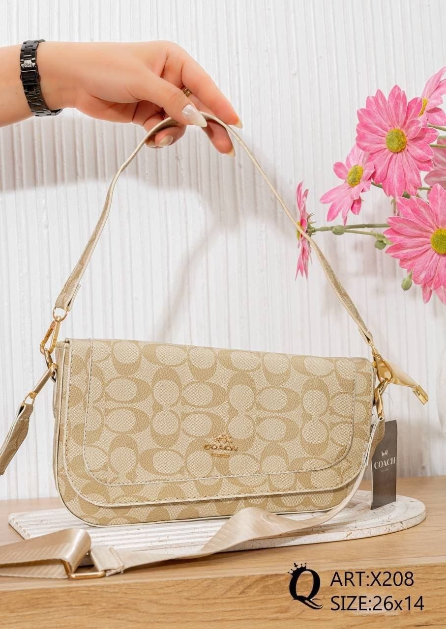 Patterned Flap Shoulder Bag – X208 (Cream)