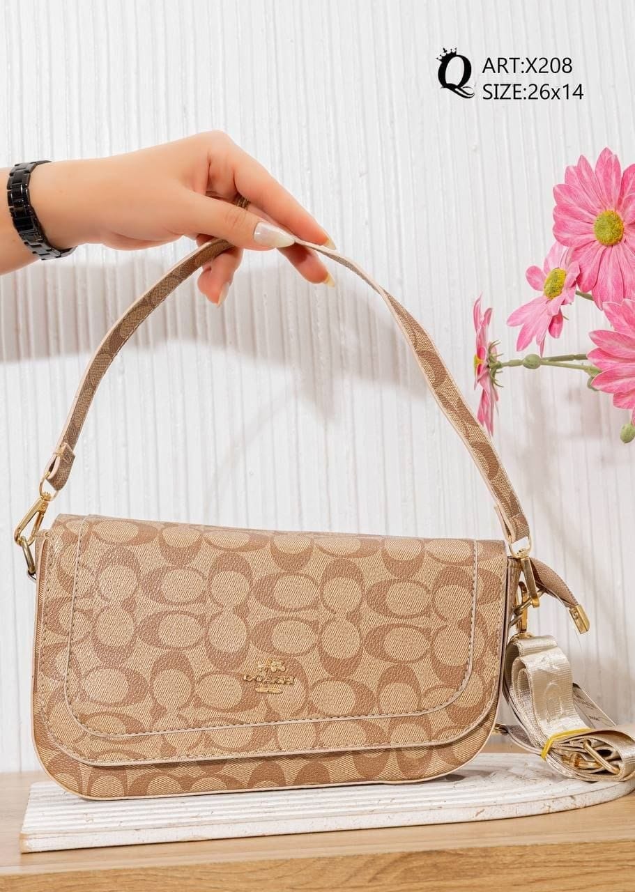 Patterned Flap Shoulder Bag – X208 (Tan)