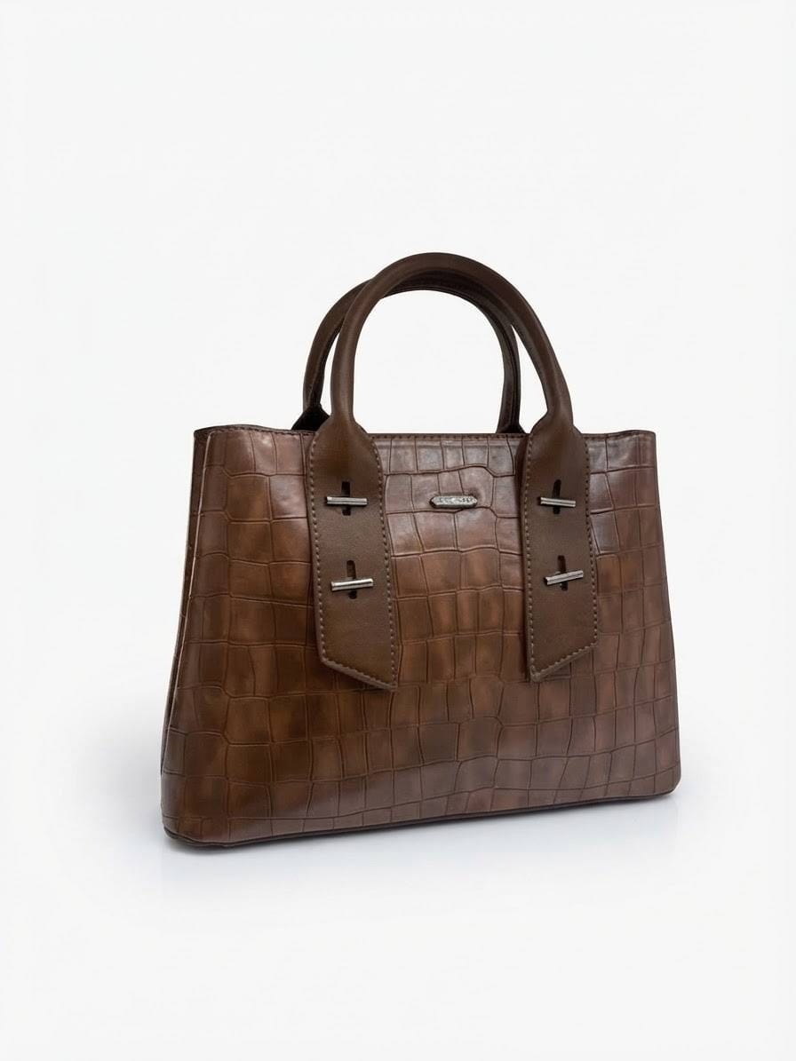 BAG_1 — Brown textured top-handle handbag front (Brown)