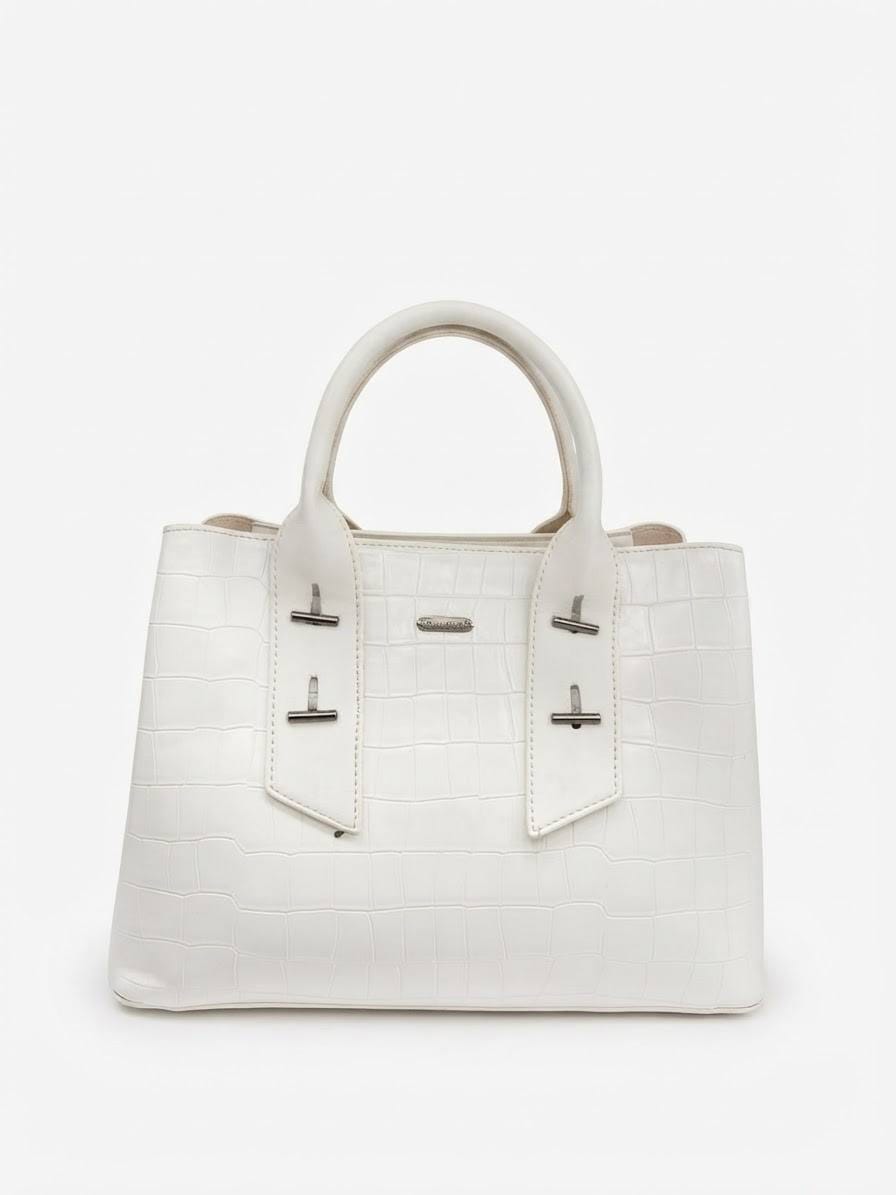 BAG_1 — White textured top-handle handbag front (White)