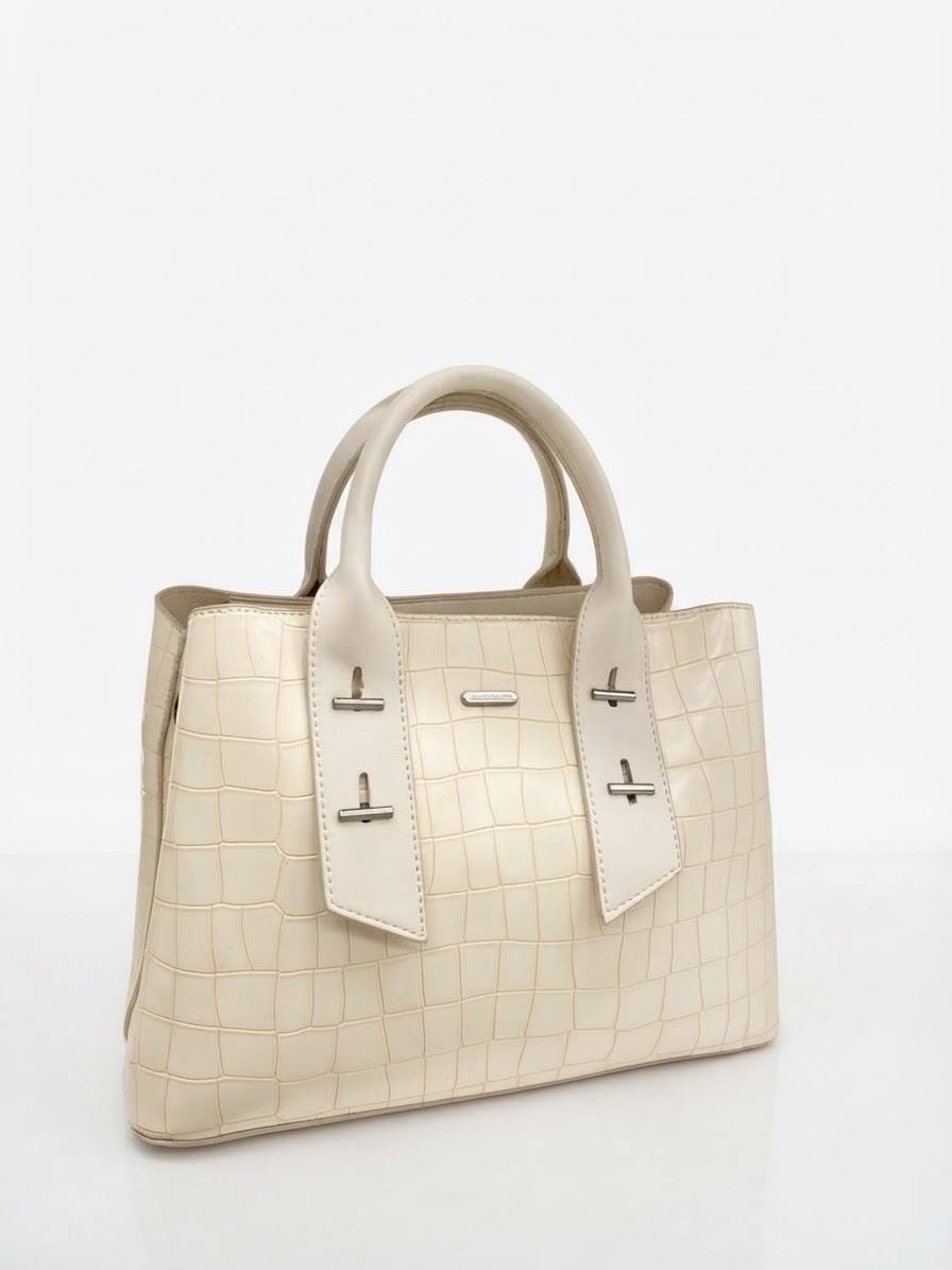 BAG_1 — Cream textured top-handle handbag front (Cream)