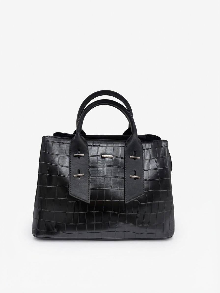 BAG_1 — Black textured top-handle handbag front (Black)