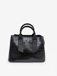 BAG_1 — Black textured top-handle handbag front (Black)
