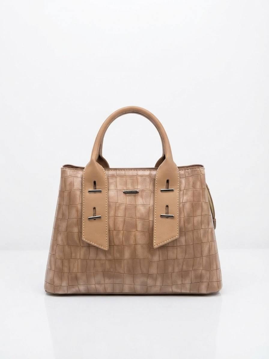 BAG_1 — Tan textured top-handle handbag front (Tan)