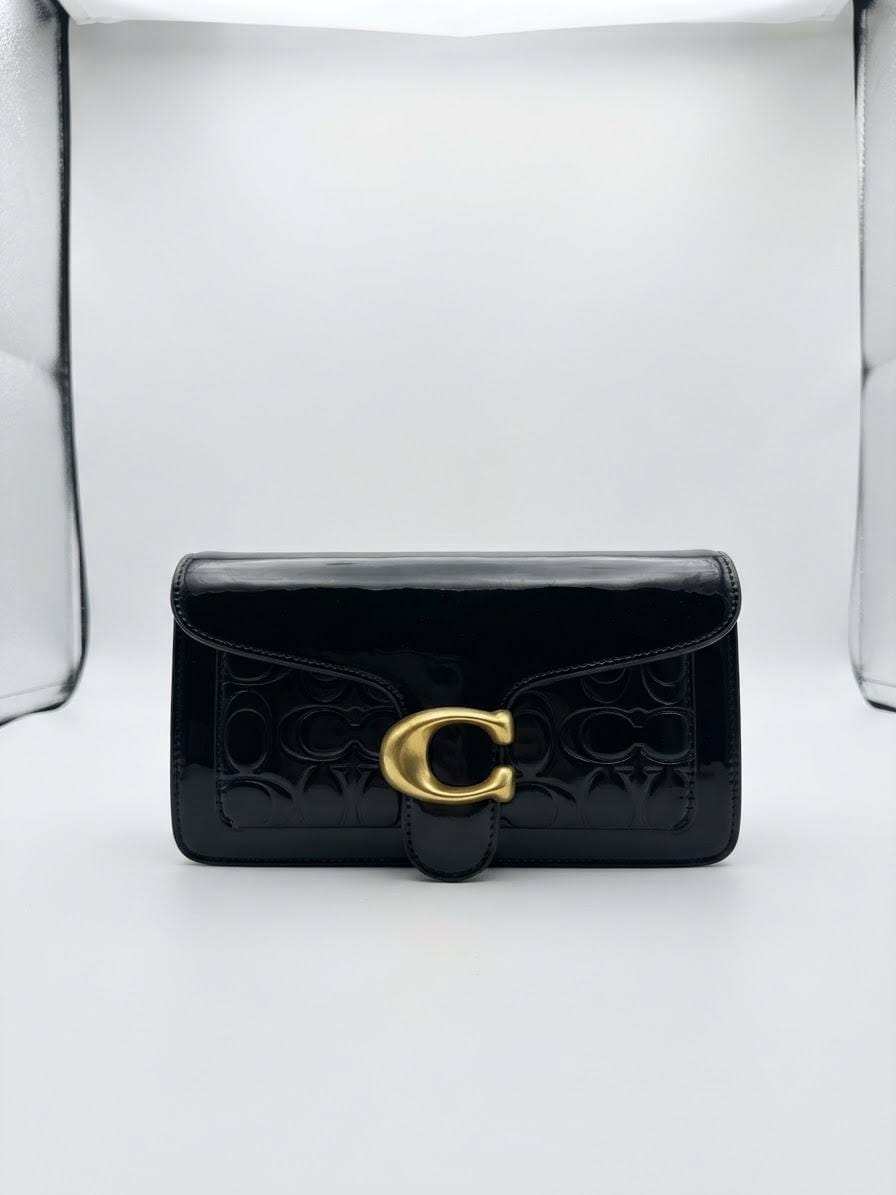 BAG_10 — Black glossy flap bag front (Black)