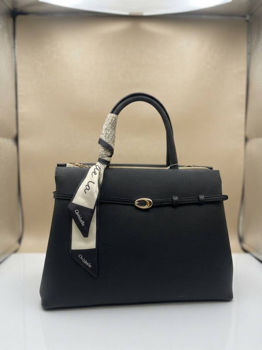 BAG_12 — Black scarf handle tote front (Black)
