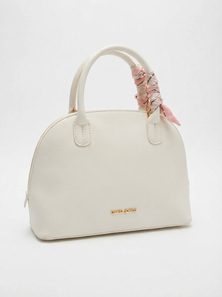 BAG_2 — White scarf-detail dome handbag back (White)