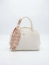 BAG_2 — White scarf-detail dome handbag front (White)