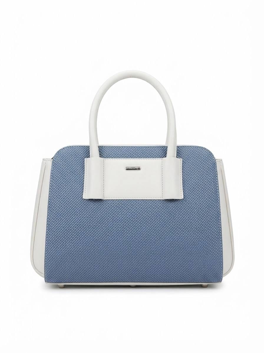 BAG_4 — Blue and White textured panel handbag front (Blue and White)