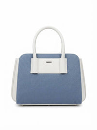 BAG_4 — Blue and White textured panel handbag front (Blue and White)