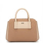 BAG_4 — Tan and Beige textured panel handbag front (Tan and Beige)
