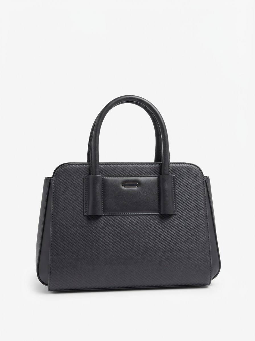 BAG_4 — Black textured panel handbag front (Black)