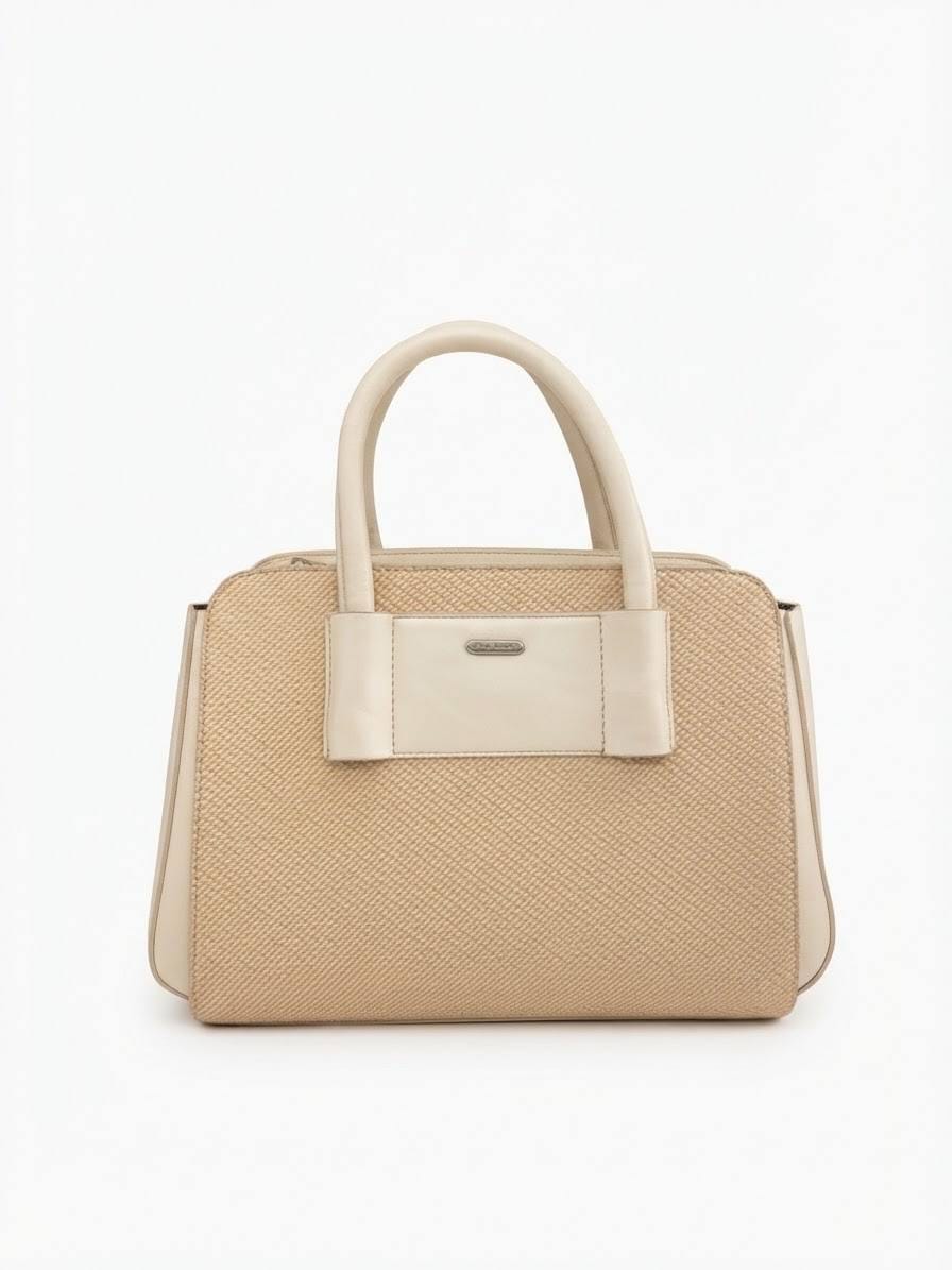 BAG_4 — Beige and Cream textured panel handbag front (Beige and Cream)