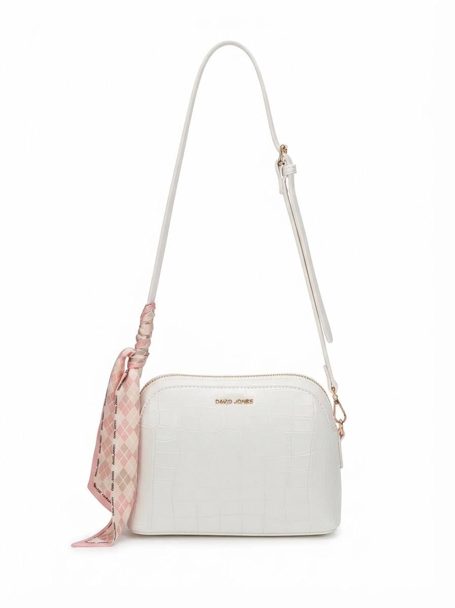 BAG_5 — White scarf-detail textured crossbody bag front (White)