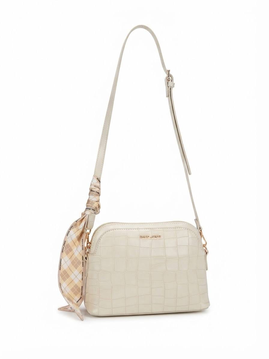 BAG_5 — Cream scarf-detail textured crossbody bag front (Cream)