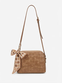 BAG_5 — Tan scarf-detail textured crossbody bag front (Tan)
