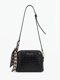 BAG_5 — Black scarf-detail textured crossbody bag front (Black)