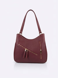 BAG_6 — Burgundy zip-detail shoulder bag front (Burgundy)