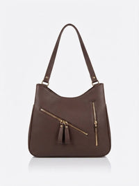 BAG_6 — Brown zip-detail shoulder bag front (Brown)