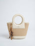 BAG_7 — Beige and Cream oval-handle bucket handbag front (Beige and Cream)